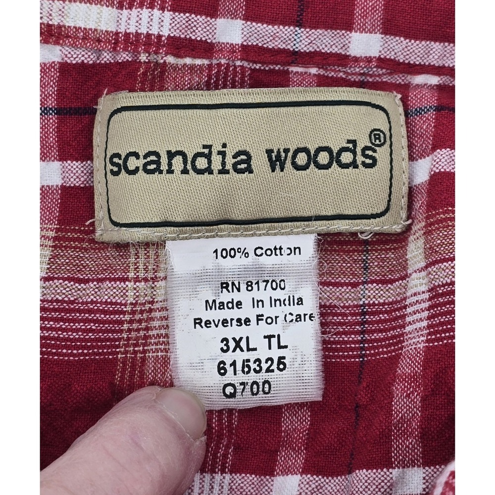 2 Vtg Scandia Woods Men's Plaid Button Down SS Shirts Sz 3XL Red Blue Seersucker - Picture 7 of 10